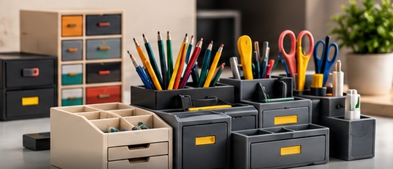 Organizadores de mesa e gaveteiros impressos em 3D