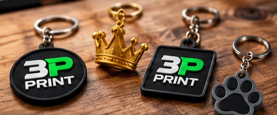 Chaveiros personalizados com a marca 3P Print, coroa e pata