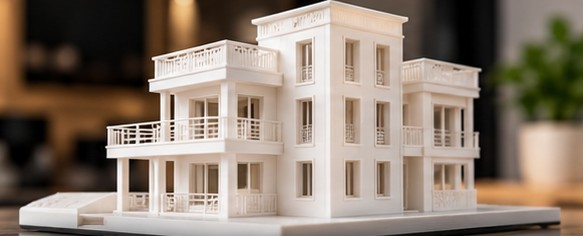 Maquete arquitetônica branca de uma casa impressa em 3D